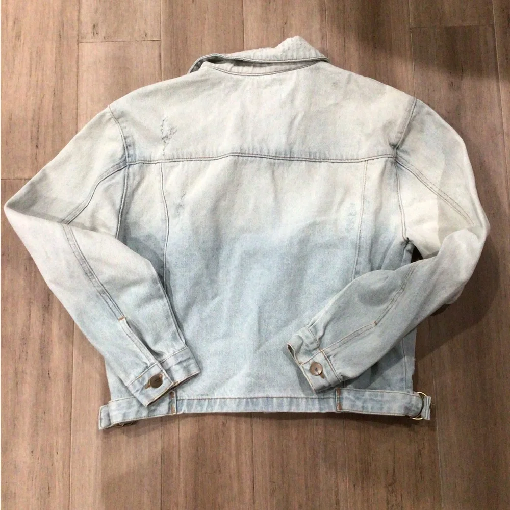 Mono B Vintage Light Wash Cropped Denim Jacket Oversized Streetwear Distressed - Picture 5 of 6